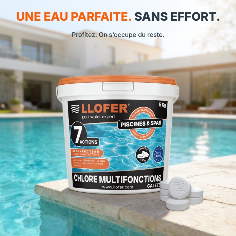 Chlore 7 actions LLOFER – Seau 5 kg | Galets longue durée