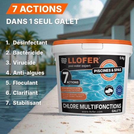 Chlore 7 actions LLOFER – Seau 5 kg | Galets longue durée