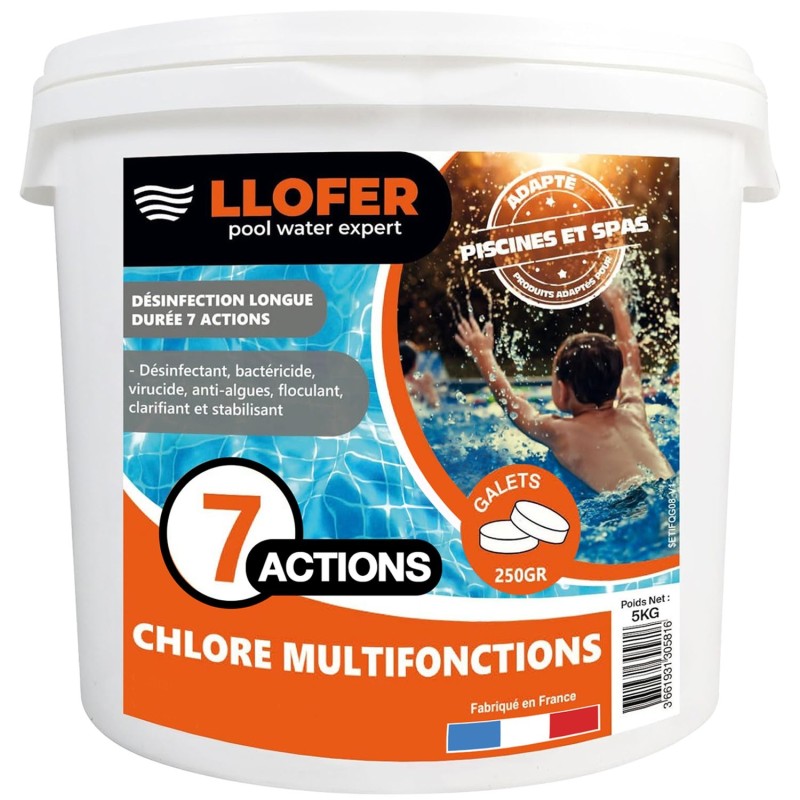 Chlore 7 actions LLOFER – Seau 5 kg | Galets longue durée