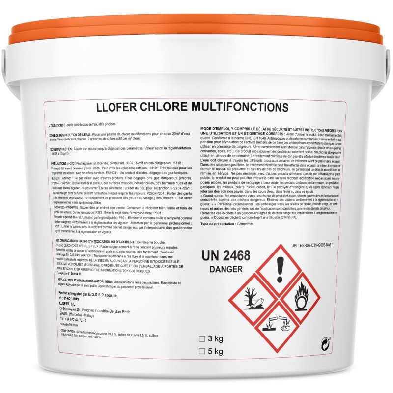 Chlore 7 actions LLOFER – Seau 5 kg | Galets longue durée