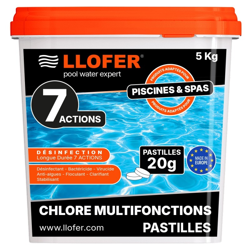 Chlore multifonction 7 actions en pastilles 20 g – 5 kg