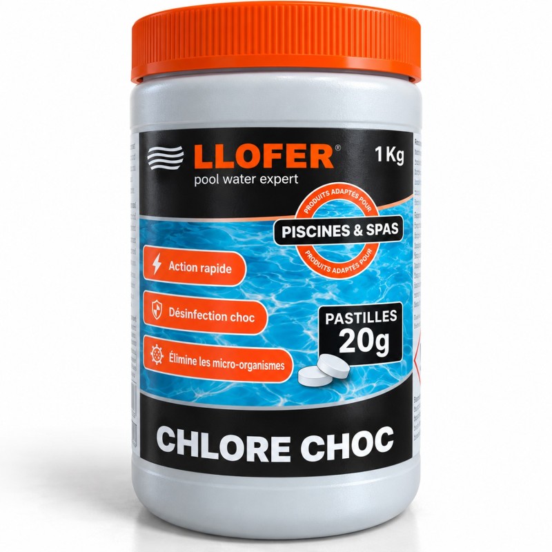 LLOFER - Chlore Choc en Pastilles 20g – 1 Kg