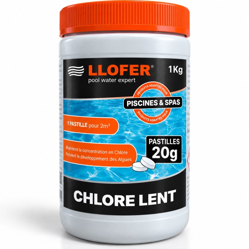 LLOFER - Chlore Lent en Pastilles de 20g – 1 Kg