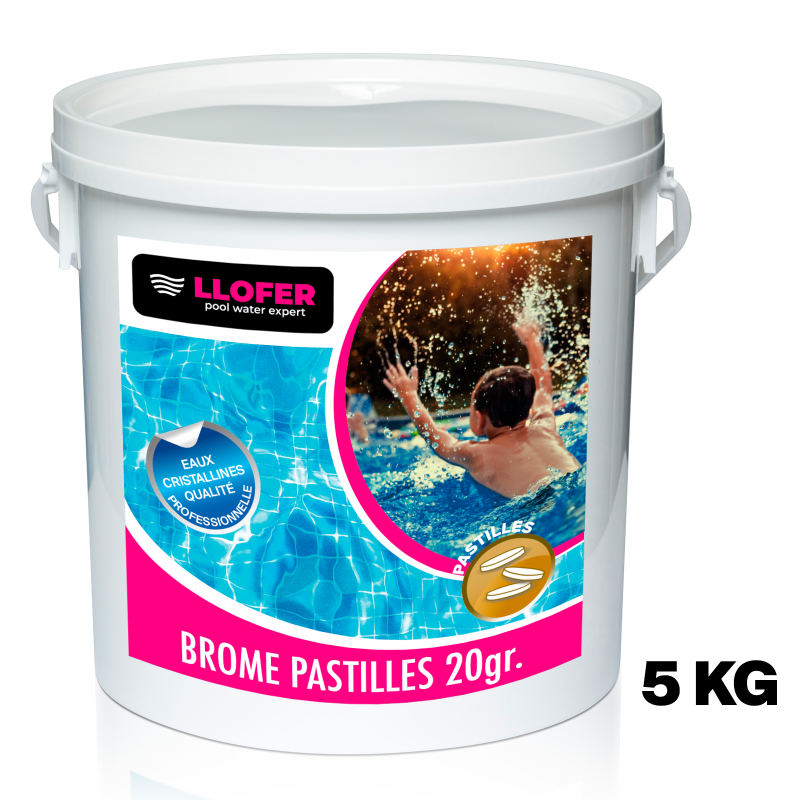 Brome piscine pastilles 20 g – Seau 5 kg | Désinfection longue durée