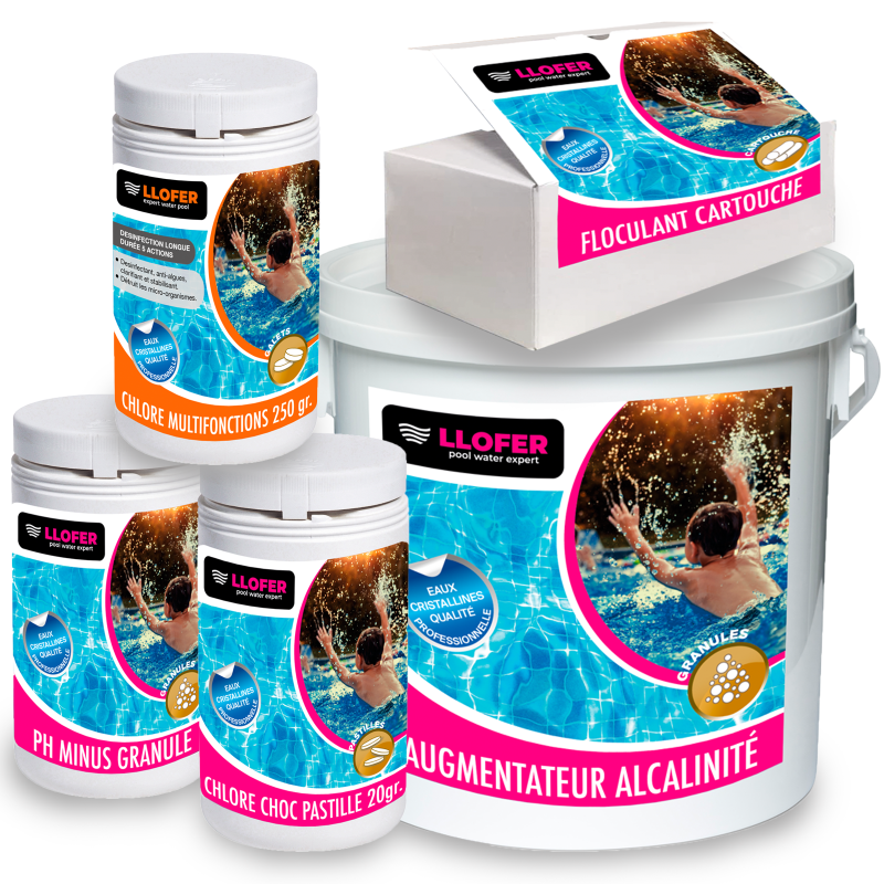 Pack entretien piscine TAC+ & pH Moins – LLOFER® | Chlore + Floculant + Test
