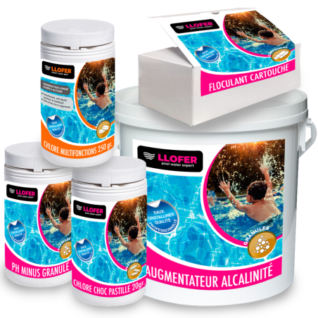 Pack entretien piscine TAC+ & pH Moins – LLOFER® | Chlore + Floculant + Test