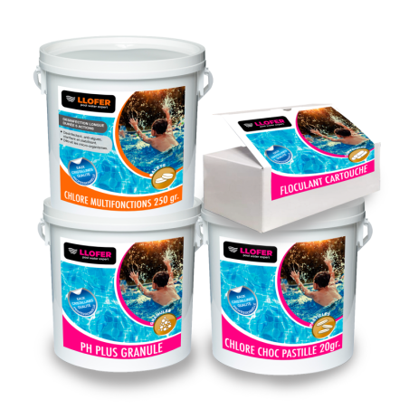 Pack traitement piscine pH Plus – LLOFER® | Chlore + Floculant + Tests